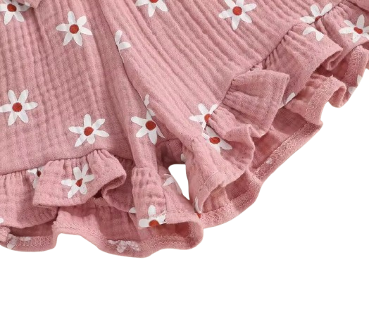 The Anne - Newborn Baby Girl Floral Cotton Linen Tank Top Shorts Set Summer Wear
