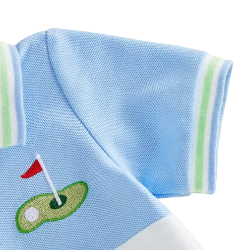 The Jayceon - Baby Boy Golf Embroidered Collared Romper Short Sleeve Summer Outfit
