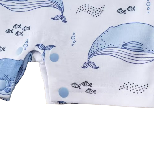 The Lionel - Newborn Baby Boy Whale Print Romper Short Sleeve Bodysuit Summer Outfit