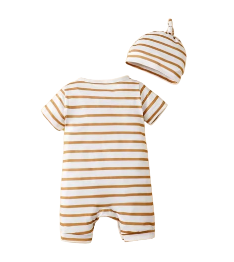 The Wylder - Newborn Baby Boy Animal Print Striped Romper Hat Set Summer