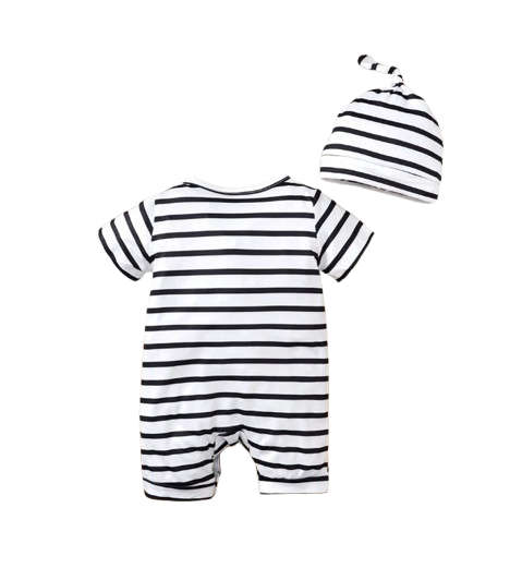 The Wylder - Newborn Baby Boy Animal Print Striped Romper Hat Set Summer