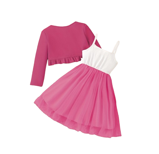 The Irene - Kids Girls Floral Embroidered Strap Dress with Knit Jacket Set