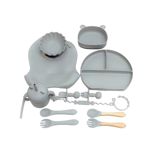 The Basil - Baby Silicone Feeding Set 13PCS Suction Bowl Plate Straw Cup & Utensils