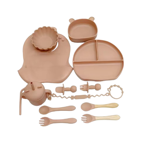 The Basil - Baby Silicone Feeding Set 13PCS Suction Bowl Plate Straw Cup & Utensils