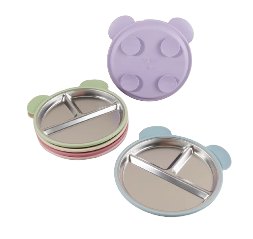 The Spencer - Baby Bear Silicone Training Plate Stainless Steel Toddler Tableware