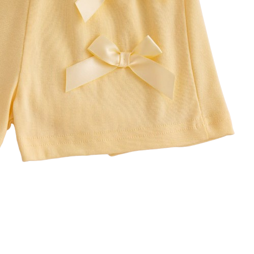 The Yaretzi - Baby Girl Bow Top & Shorts Set Summer Short Sleeve Solid Color 2PCS Beach Outfit