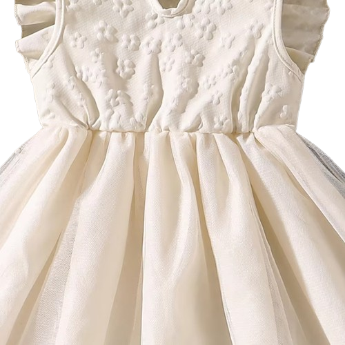 The Emberly - Girls Yellow Tulle Princess Dress O-Neck Fly Sleeve Bowknot Summer Outfit