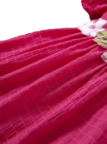 The Georgina - Girls Spring Summer Floral Embroidered Ruffle Sleeve Dress Casual Holiday Outfit