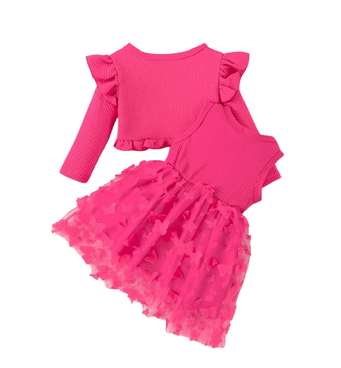 The Kathryn - Baby Girls' Dress & Coat Set – Long Sleeve Ruffle Waffle Coat with Princess Butterfly Flower Dress, Newborn & Toddler Outfit