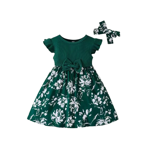 The Veda - Baby Girls' Floral Princess Dress – Korean-Style Butterfly Sleeve Formal Dress for Newborns & Toddlers