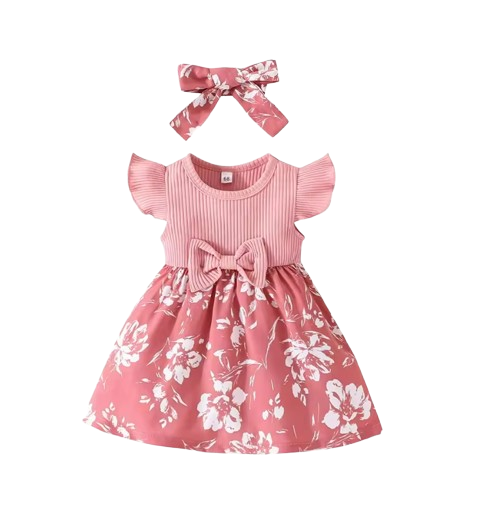 The Veda - Baby Girls' Floral Princess Dress – Korean-Style Butterfly Sleeve Formal Dress