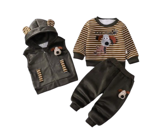 The Yehuda - Baby Boy 3-Piece Winter Fleece Set, Dog Hoodie Vest and Pants