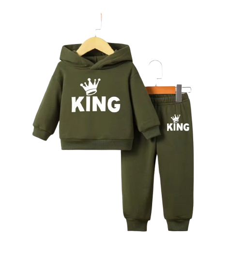 The Abram - Baby Boy 2-Piece Crown Print Hoodie and Pants Set