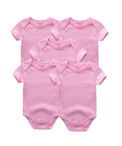 The Zena - 5pcs Unisex Cotton Rompers - Plain Pink Set