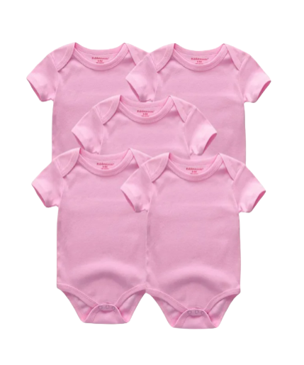 The Zena - 5pcs Unisex Cotton Rompers - Plain Pink Set