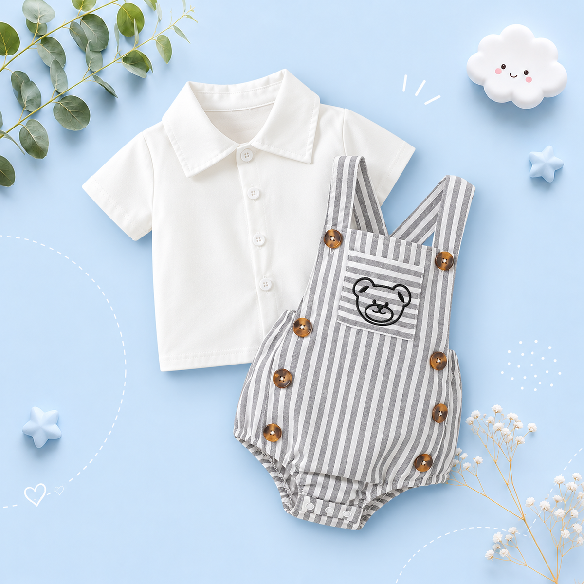 The Layton - Baby Summer 2-Piece Outfit Set, Short Sleeve T-Shirt and Diaper Coveralls