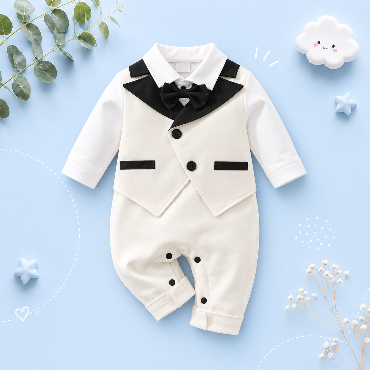 The Case - Baby Boy Gentleman Suit Jumpsuit, Long Sleeve Spring Autumn Outfit