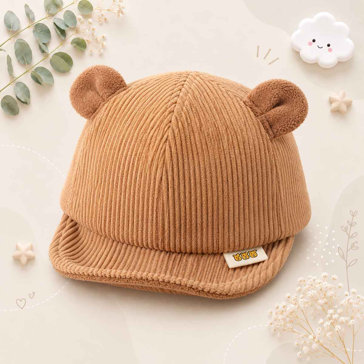 The Boden - Baby Corduroy Bear Ear Hat, Adjustable Unisex Cap