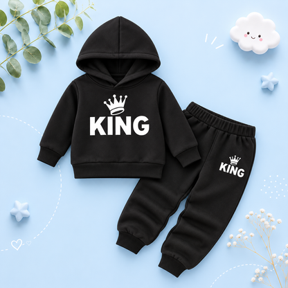 The Abram - Baby Boy 2-Piece Crown Print Hoodie and Pants Set