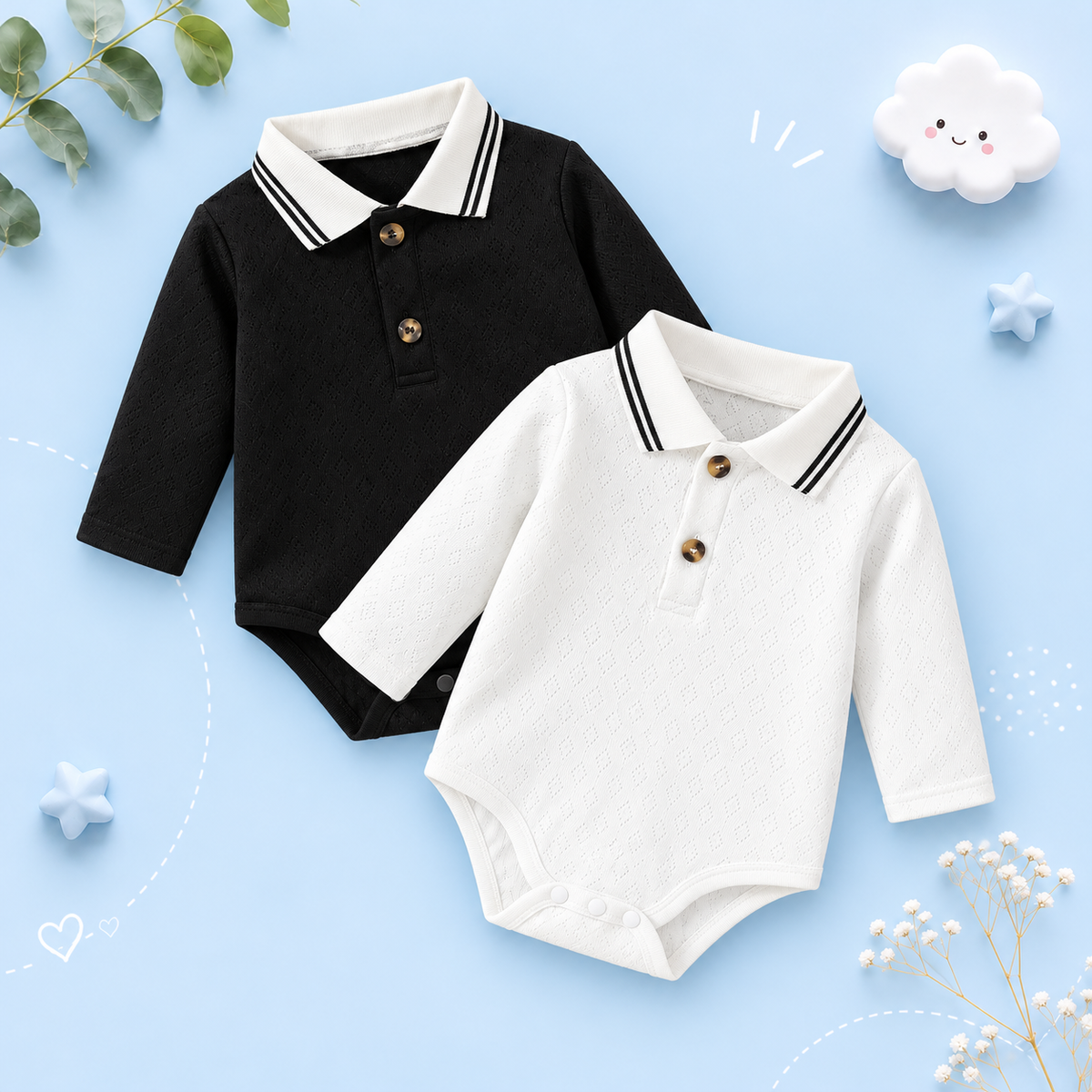 The Junior - Baby Boy 2-Piece Long Sleeve Button-Up Collar Jumpsuit Set
