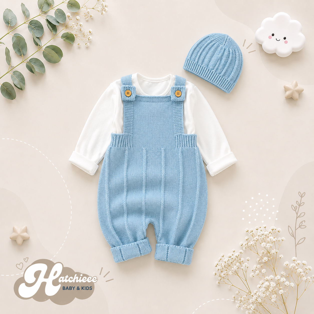 The Ridley - Baby Boy Girl Sleeveless Knitted Romper & Hat 2PC Newborn Outfit Set