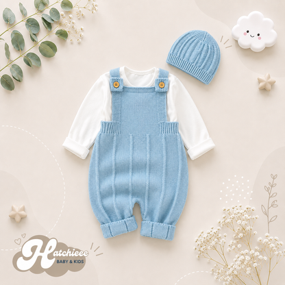 The Ridley - Baby Boy Girl Sleeveless Knitted Romper & Hat 2PC Newborn Outfit Set