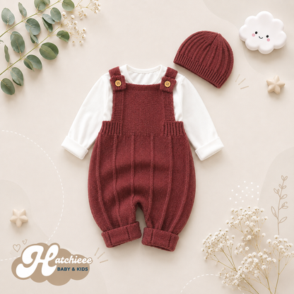 The Ridley - Baby Boy Girl Sleeveless Knitted Romper & Hat 2PC Newborn Outfit Set