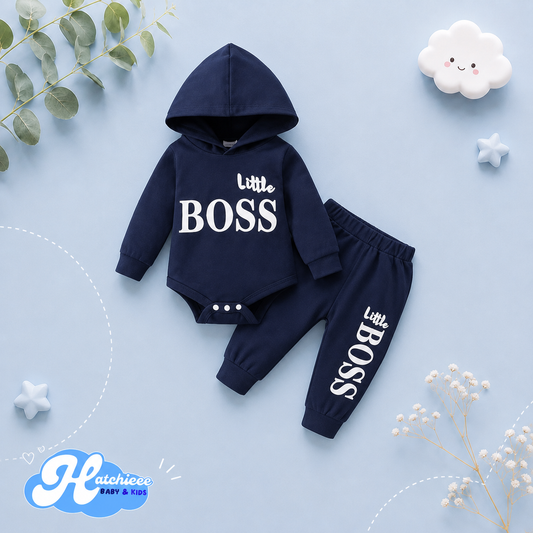 The Hollis - Infant Toddler Baby Boy Letter Print Hooded Bodysuit Pants Set