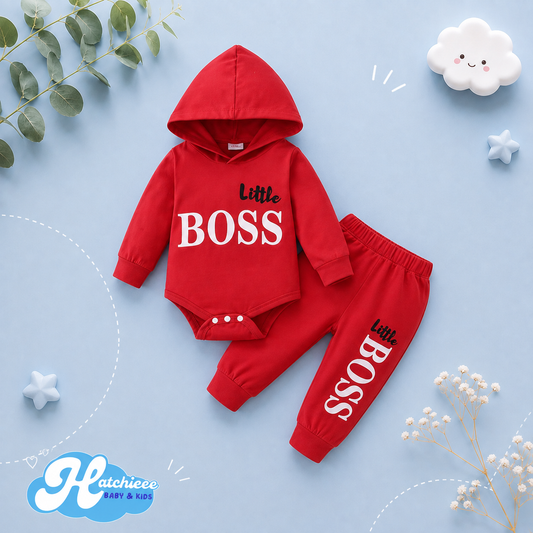 The Hollis - Infant Toddler Baby Boy Letter Print Hooded Bodysuit Pants Set