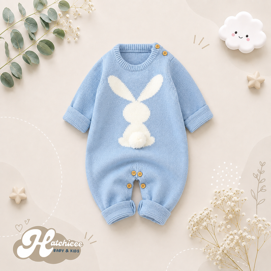 The Alex - Baby Rabbit Knitted Romper Long Sleeve Crew Neck Newborn Boy Girl Outfit