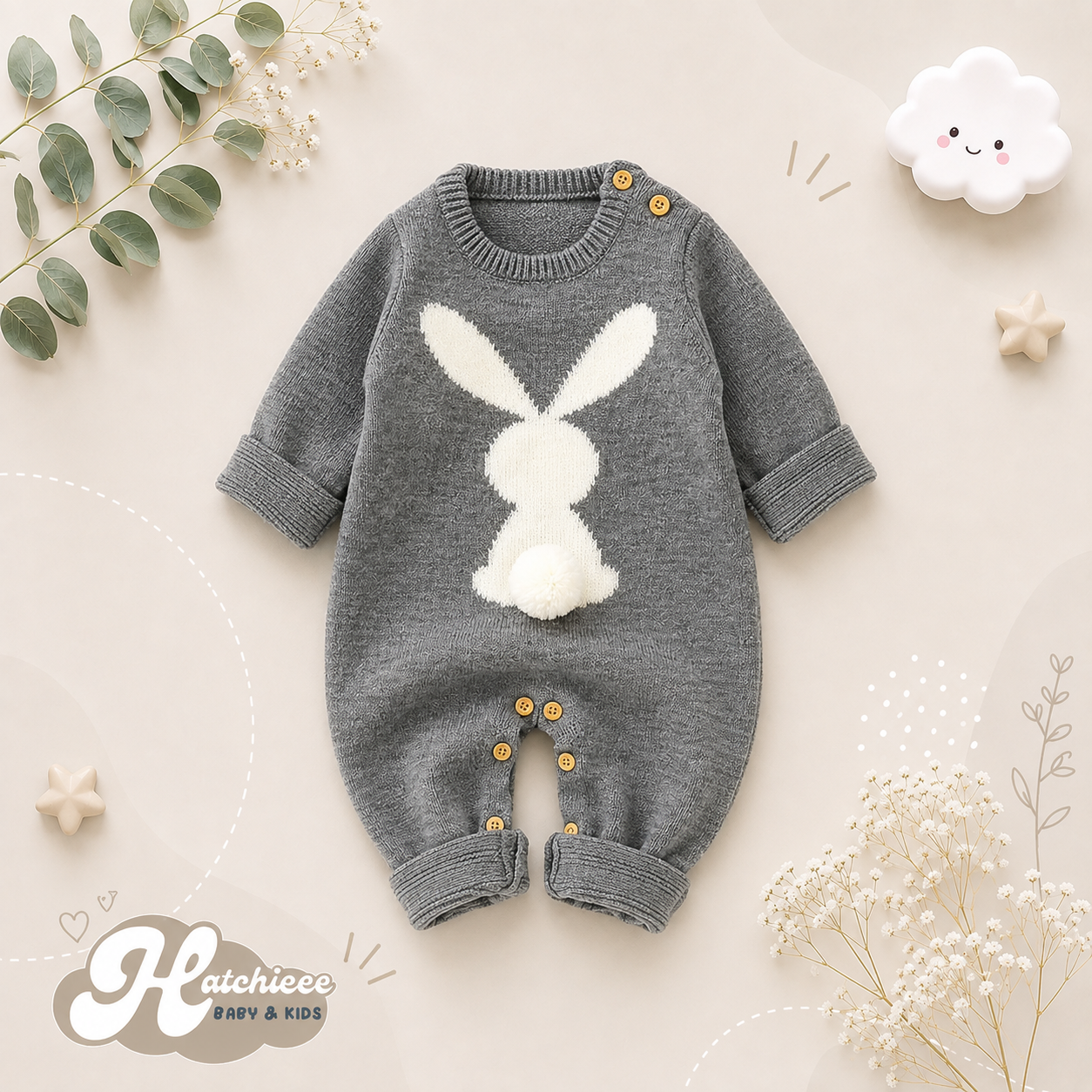 The Alex - Baby Rabbit Knitted Romper Long Sleeve Crew Neck Newborn Boy Girl Outfit