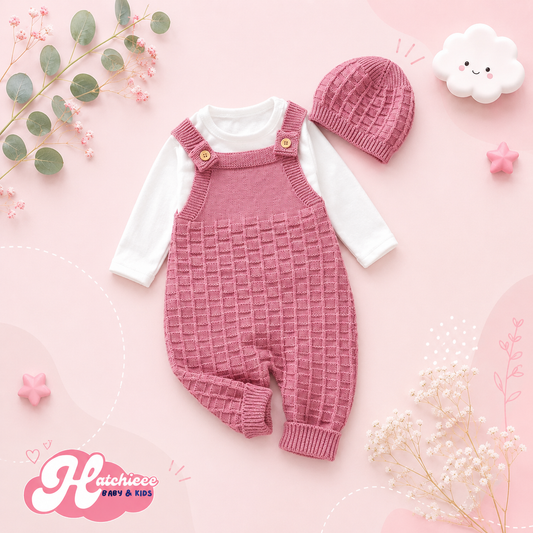 The Finley - Newborn Baby Girl 2PC Knitted Romper & Hat Set Sleeveless Spring Autumn Outfit