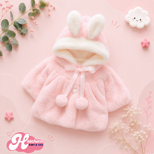 The Frankie - Baby Girl Hooded Plush Short Sleeve Coat