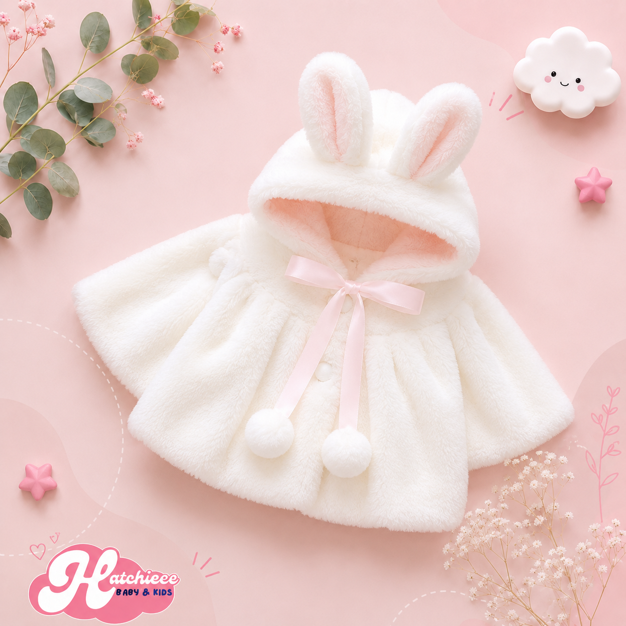 The Frankie - Baby Girl Hooded Plush Short Sleeve Coat