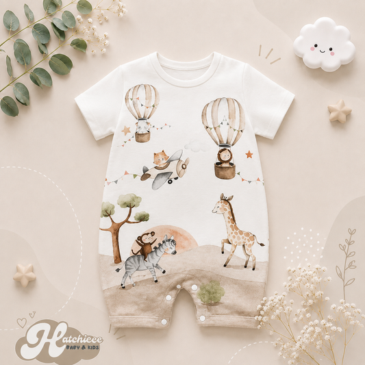 The Bennett - Baby Unisex Animal Print Casual Short Sleeve Romper