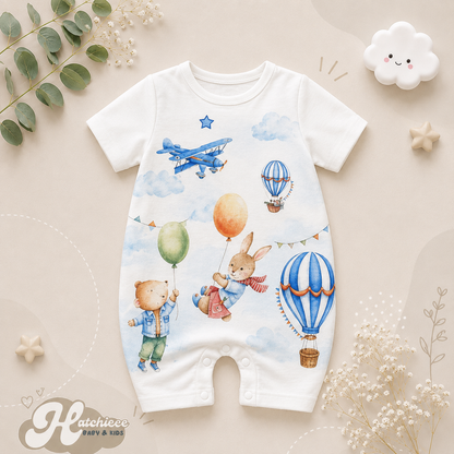 The Bennett - Baby Unisex Animal Print Casual Short Sleeve Romper