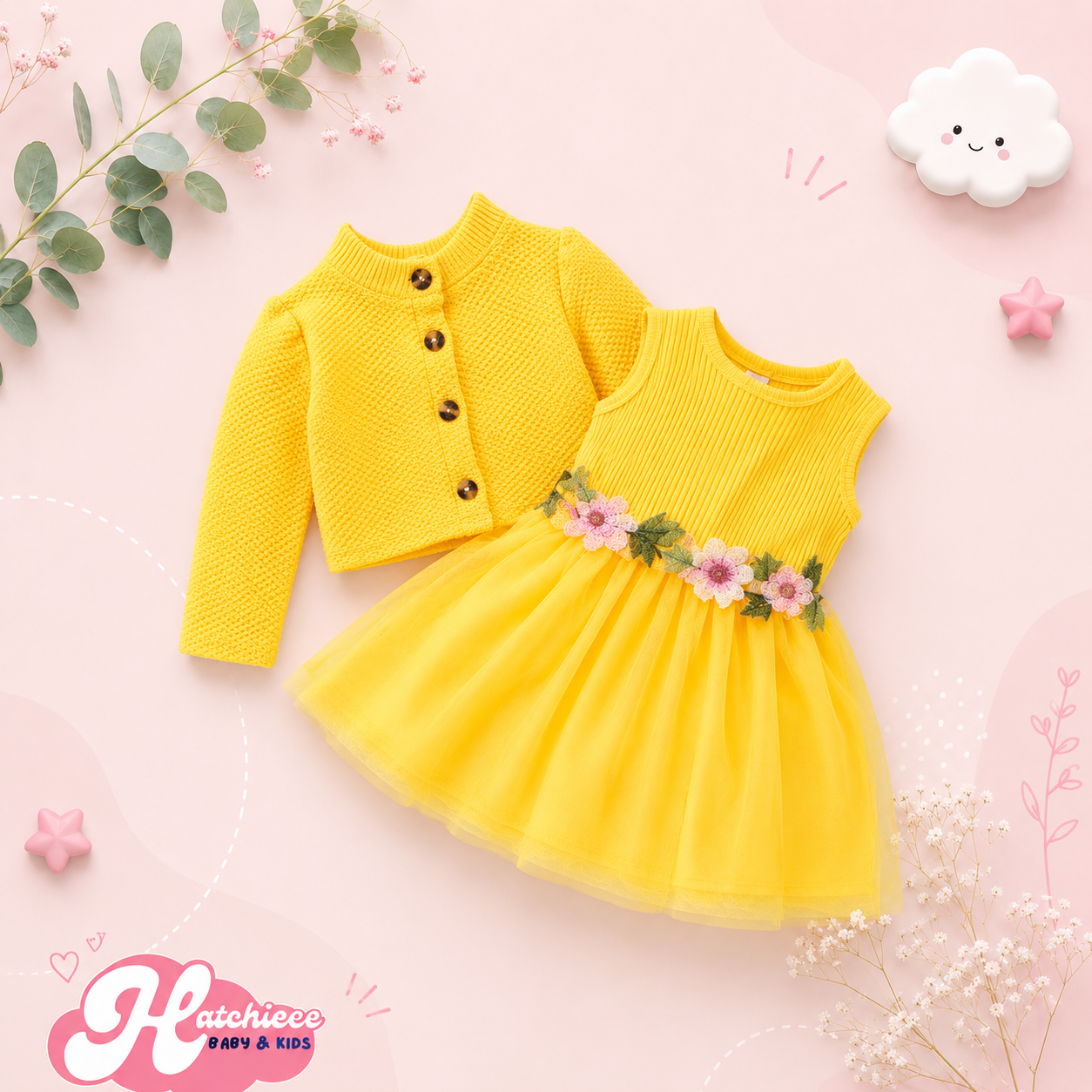 The Paisley - Baby Girl Pink Petal Suspender Coat  + Dress