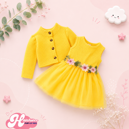 The Paisley - Baby Girl Pink Petal Suspender Coat  + Dress