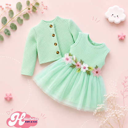 The Paisley - Baby Girl Pink Petal Suspender Coat  + Dress
