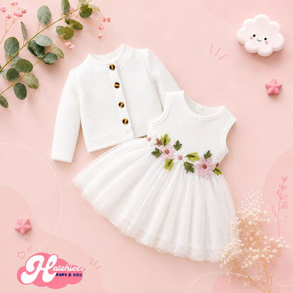The Paisley - Baby Girl Pink Petal Suspender Coat  + Dress