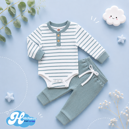 The Ash - Newborn Baby Ribbed Stripe Romper Pants Set Long Sleeve Cotton Fall Outfit