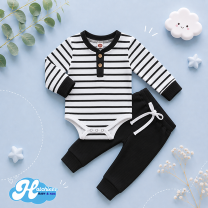 The Ash - Newborn Baby Ribbed Stripe Romper Pants Set Long Sleeve Cotton Fall Outfit