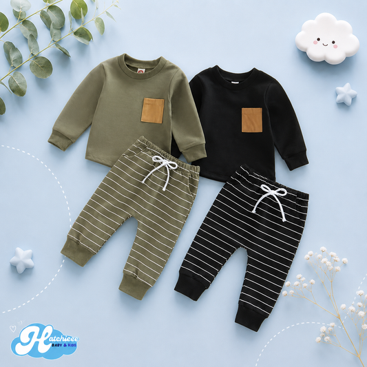 The Zak - Toddler Boy Long Sleeve Pullover & Stripe Pants 2PCS Autumn Clothing Set