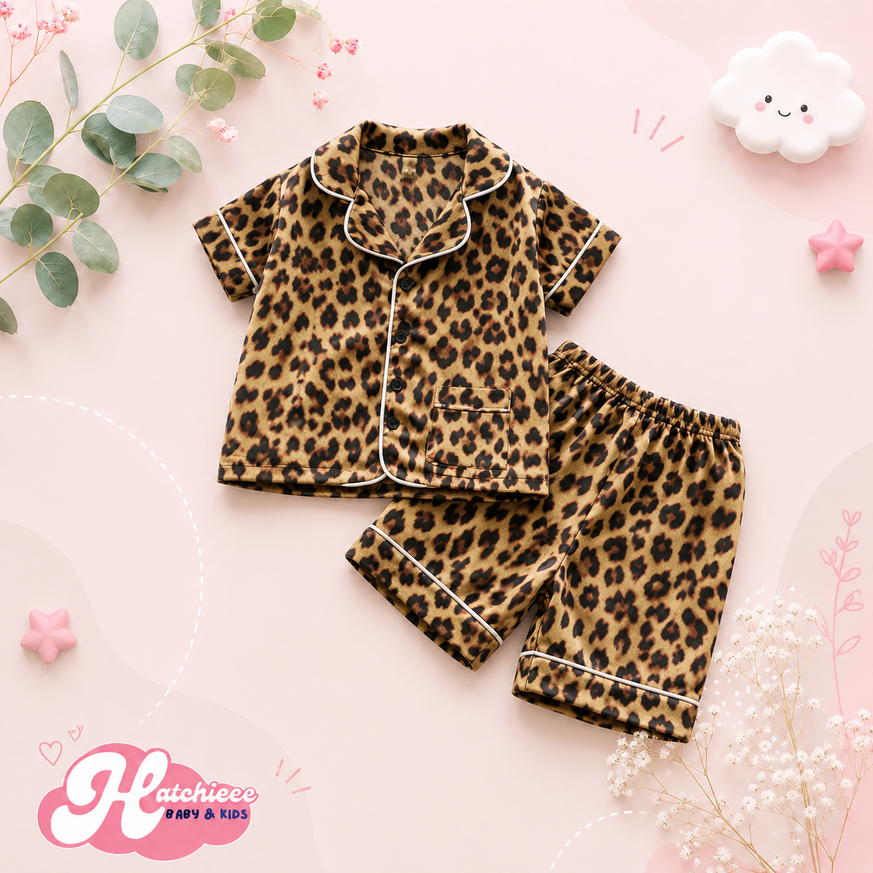 The Eloise - Baby Girl Cute Print Pajamas Set - Leopard Print