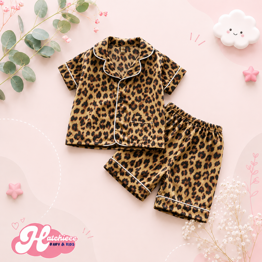 The Eloise - Baby Girl Cute Print Pajamas Set - Leopard Print