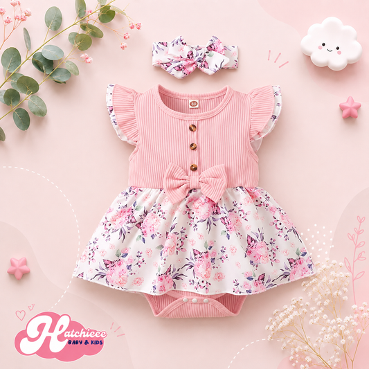 The Jessie - Pink Floral Romper + Headband