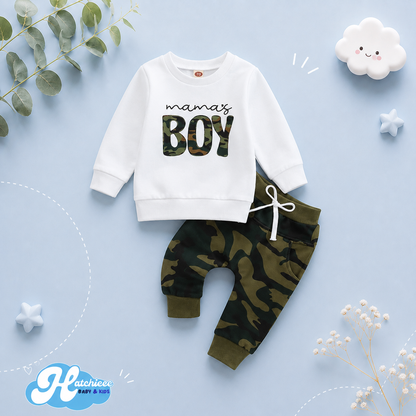 The Jerome - Baby Boy Mama Daddy's Boy Long Sleeve Print Top Pants Casual Fall Outfit
