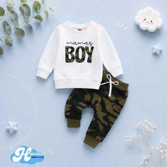 The Jerome - Baby Boy Mama Daddy's Boy Long Sleeve Print Top Pants Casual Fall Outfit