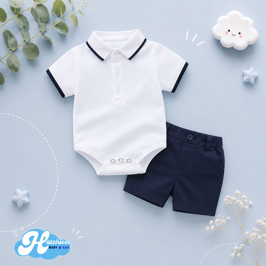 The Walker - Baby Boy Gentlemen Cotton Romper Top + Shorts