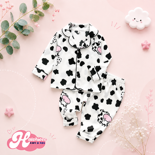 The Maeve - Baby Girl Cute Print Pajamas Set - Cow Print